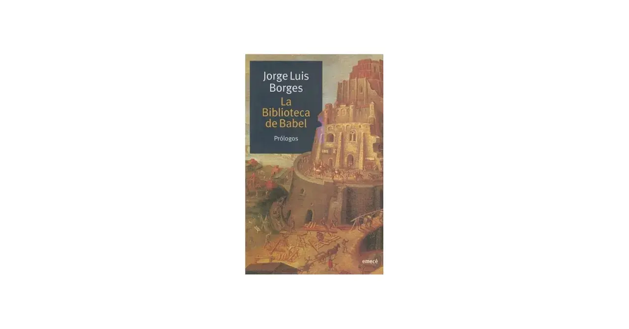 Couverture du livre "La Bibliothèque de Babel" de Jorge Luis Borges, illustrant une tour immense et complexe, évoquant l'infini.