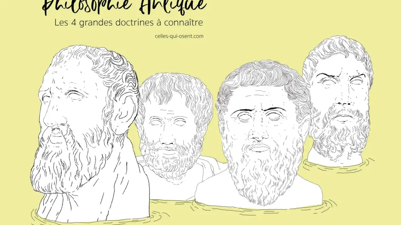 Bustes de philosophes antiques émergent de l'eau, évoquant la quête de l'ataraxie, cette sérénité recherchée.