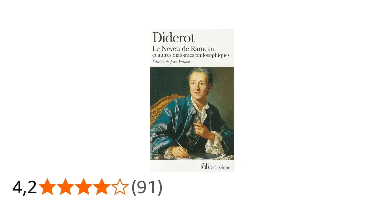 Couverture du livre "Le Neveu de Rameau" de Diderot, avec un portrait de l'auteur. L'analyse de ce dialogue philosophique est captivante.